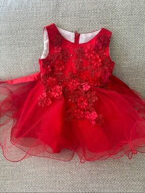 Red Floral Tulle Party Dress for Girls